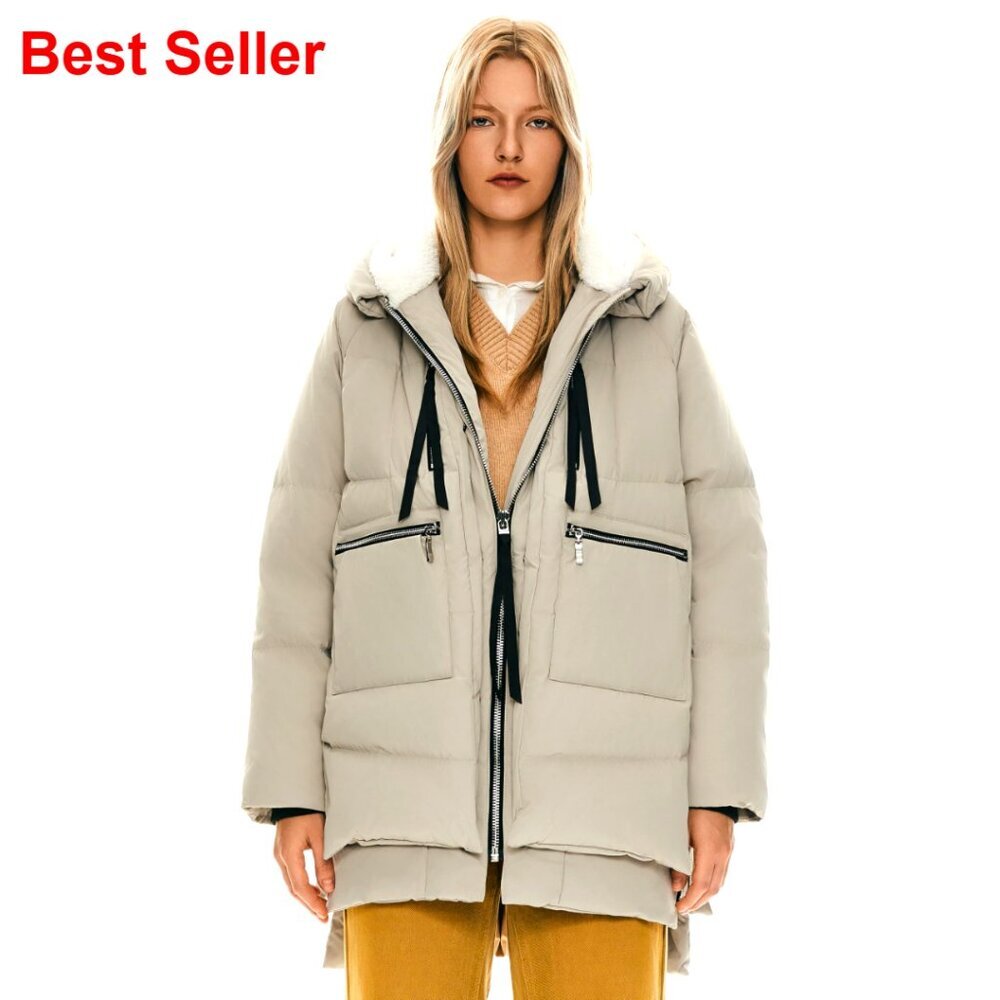 Thickened Down Jacket, Fleece-Lined Hood, Windproof, 6 Pockets, Winter Coat